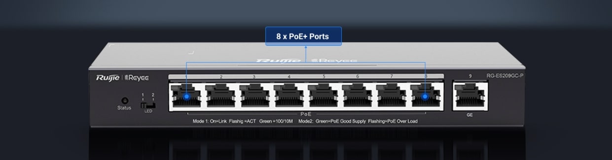 9-Port Gigabit Managed Switch with 8 PoE+ Ports