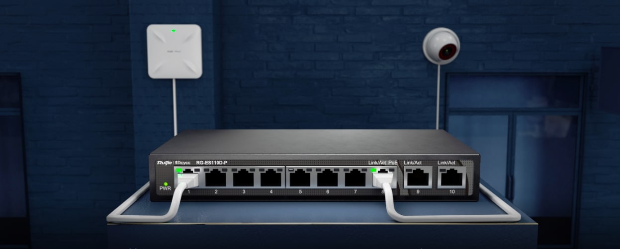 8-Port 10/100Mbps, 2-Port Gigabit Unmanaged Switch with 8 PoE+ Ports