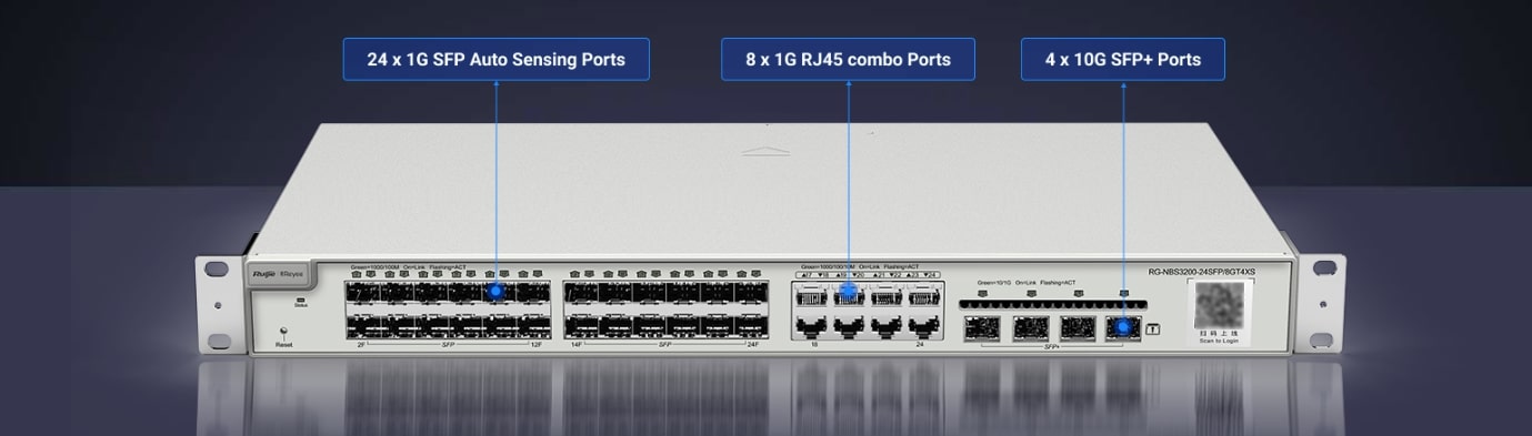 24-Port Gigabit Layer 2 Managed Switch, 8 combo RJ45 ports, 4xSFP Uplinks 