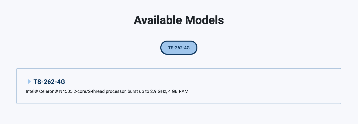 Available Models ts-262